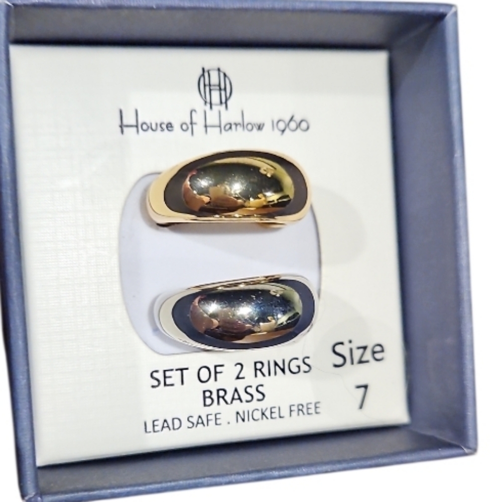 NEW! HOUSE OF HARLOW 1960 2pc Ring Set- Gold & Silver Ring Included Size 7.